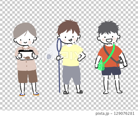 夏休みの虫取り男の子 129076281