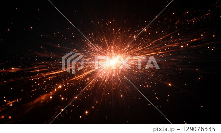 火花爆発エフェクト　ゴールドレッド光線が放射 129076335