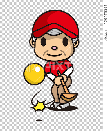 紅帽子,襯衫,老人,黃球,門球,可愛的插圖 紅帽子,襯衫,老人,黃球,門球,可愛的插圖 129076395