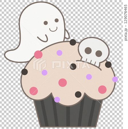 Cute Halloween white ghost cupcake with sugar sprinkle 129076465