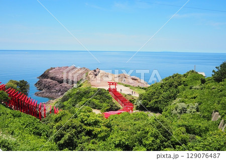 元乃隅神社の連なる赤鳥居と広がる海（山口県長門市） 129076487