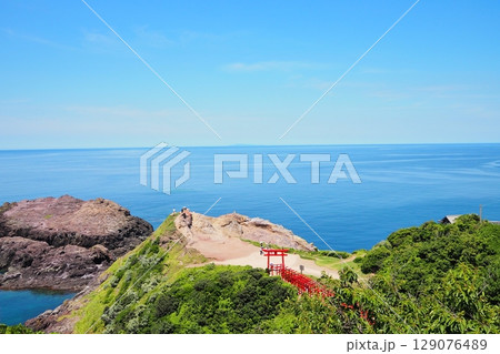 元乃隅神社の連なる赤鳥居と広がる海（山口県長門市） 129076489