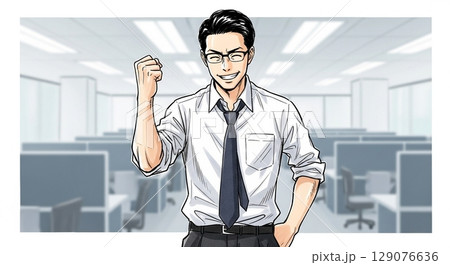 ガッツポーズをするビジネスマン 129076636
