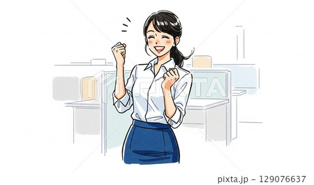 ガッツポーズをするOL 129076637