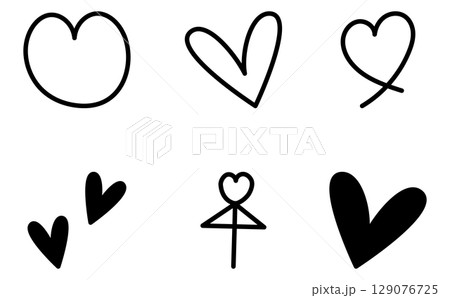 ペン字風でシンプルなハートの素材セット ペン字風でシンプルなハートの素材セット 129076725