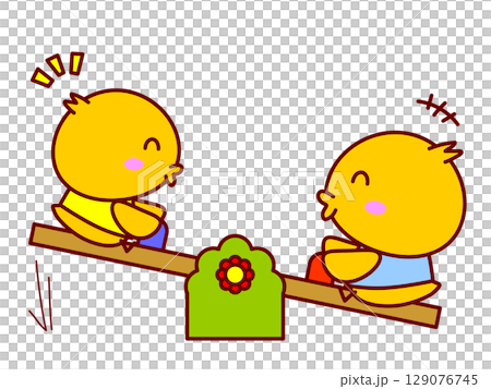 Chick playing on a seesaw 129076745