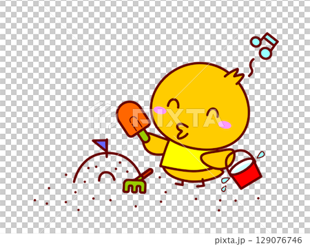 Chick playing in the sandbox Chick playing in the sandbox 129076746