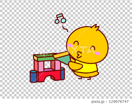 Chick playing with building blocks Chick playing with building blocks 129076747