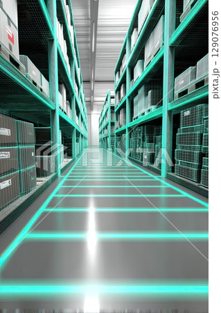Modern digital system of an accounting and warehousing of containers in large storage areas. Vertical photo. 129076956