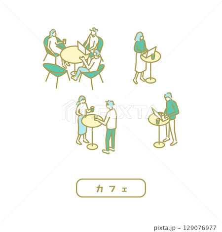 学生食堂／シンプルなカフェのイラスト 129076977
