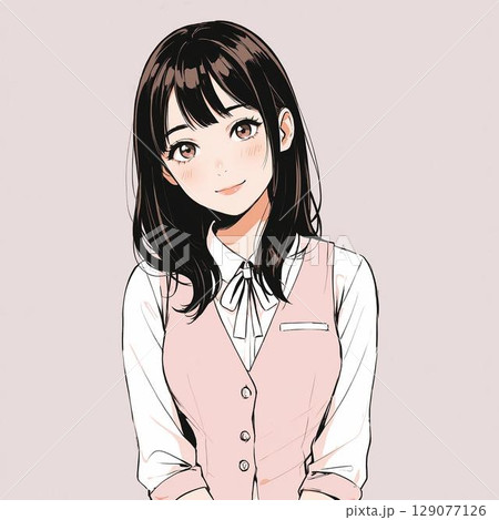 上品な雰囲気の受付女性が柔らかく微笑む姿（白背景） 129077126