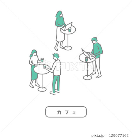 学生食堂／シンプルなカフェのイラストセット 129077162