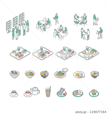 学生食堂／いろいろな料理のイラスト素材 129077164