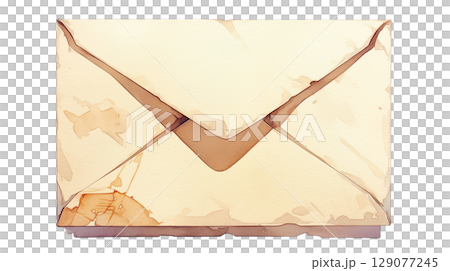 透明背景（png）に古びた封筒の水彩イラスト 129077245