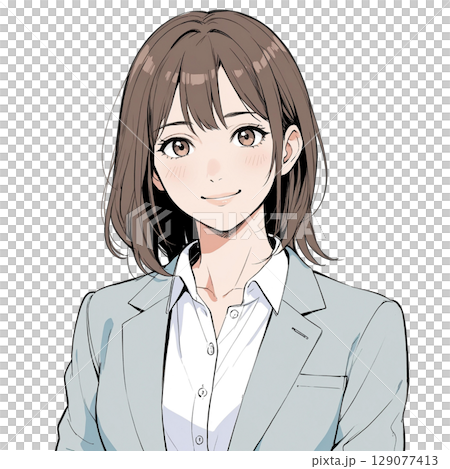 身穿淺色西裝的年輕女老師溫柔地微笑（白色背景） 129077413