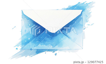 透明背景（png）にブルーの封筒の水彩イラスト 129077425