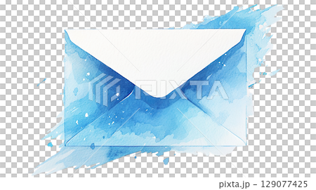 透明背景（png）にブルーの封筒の水彩イラスト 129077425