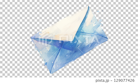 透明背景（png）にブルーの封筒の水彩イラスト 129077426