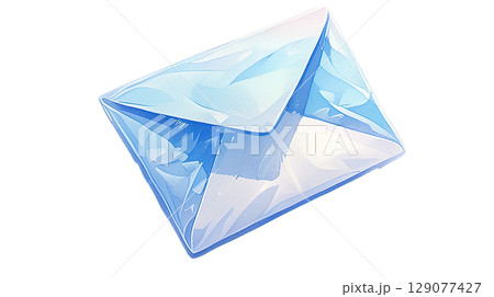 透明背景（png）にブルーの封筒の水彩イラスト 129077427