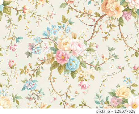 Romantic English Garden Floral Seamless Pattern 129077629