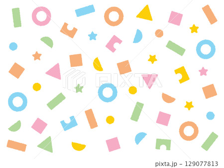 ポップで可愛いパステルカラーの図形素材 ポップで可愛いパステルカラーの図形素材 129077813