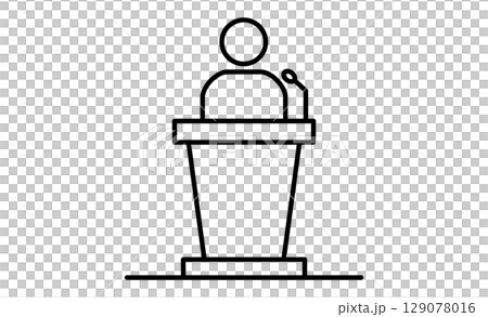 演説を行う人物の線画イラストアイコン演説を行う人物の線画イラストアイコン 129078016