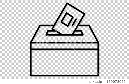 Line drawing illustration icon of putting a ballot paper into a ballot box 129078023
