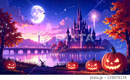 ハロウィン　かぼちゃ　生成AI　背景 129078176