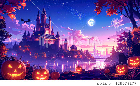 ハロウィン　かぼちゃ　生成AI　背景 129078177