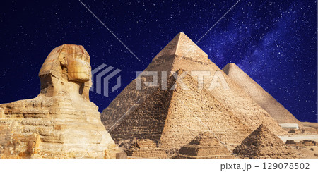 night scene of the castle pyramid in the desert night scene of the castle pyramid in the desert 129078502