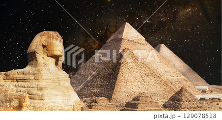 night scene of the castle pyramid in the desert night scene of the castle pyramid in the desert 129078518
