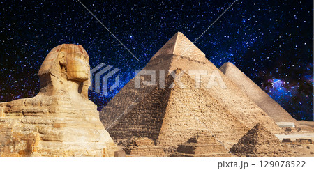 night scene of the castle pyramid in the desert night scene of the castle pyramid in the desert 129078522