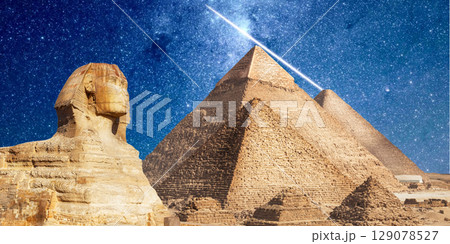 night scene of the castle pyramid in the desert night scene of the castle pyramid in the desert 129078527