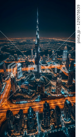 ドローン視点の都会の夜景 129078639