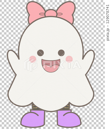 Happy halloween elements white ghost girl with ribbon Happy halloween elements white ghost girl with ribbon 129078741