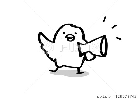 メガホンを持って応援するゆるかわひよこ　線画 129078743