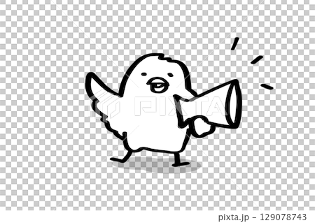 メガホンを持って応援するゆるかわひよこ　線画 129078743