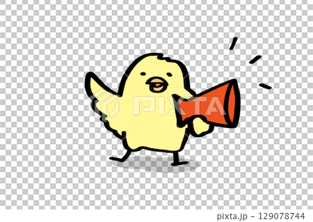 Cute and cute chick cheering with a megaphone Cute and cute chick cheering with a megaphone 129078744