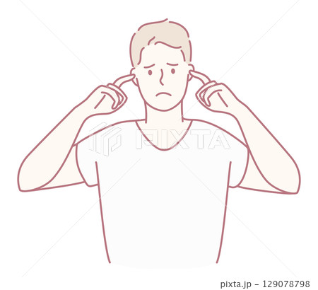 A Person Covering Their Ears to Block Out Unwanted Noise for a Sense of Peace and Quiet 129078798