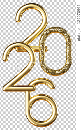 Gold Glitter 2026 Metallic 2026 Symbol. Lettering For New Year Celebration. 3d render illustration. Gold Glitter 2026 Metallic 2026 Symbol. Lettering For New Year Celebration. 3d render illustration. 129078963
