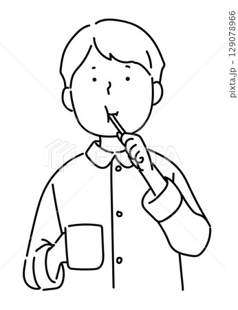 歯磨きをする男の子_線画 歯磨きをする男の子_線画 129078966