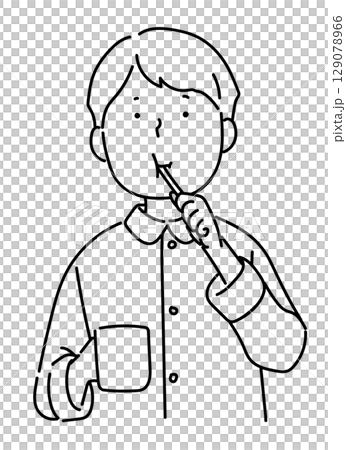 歯磨きをする男の子_線画 歯磨きをする男の子_線画 129078966