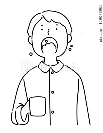 うがいをする男の子_線画 129078969