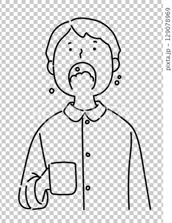 うがいをする男の子_線画 129078969