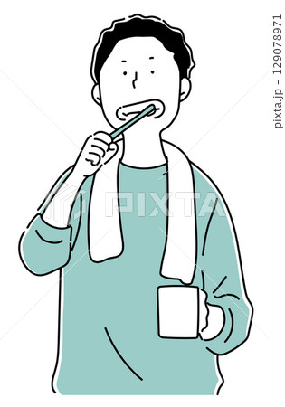 歯磨きをするお父さん_単色 129078971