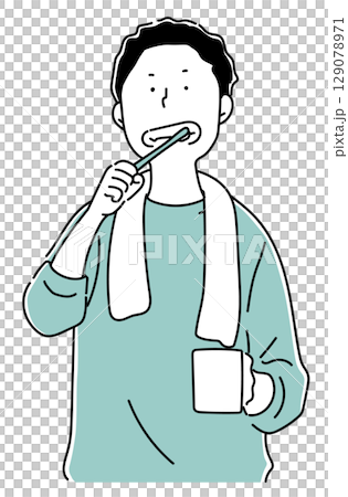 歯磨きをするお父さん_単色 129078971