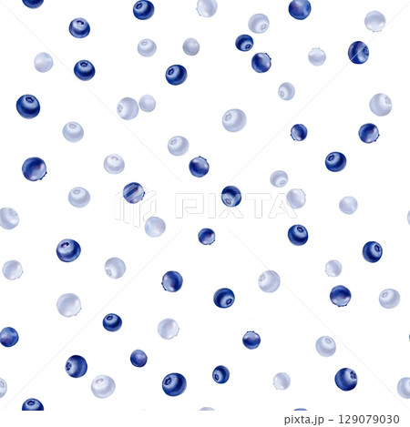 Soft seamless pattern featuring a scattering of delicate blueberries on white background. 129079030