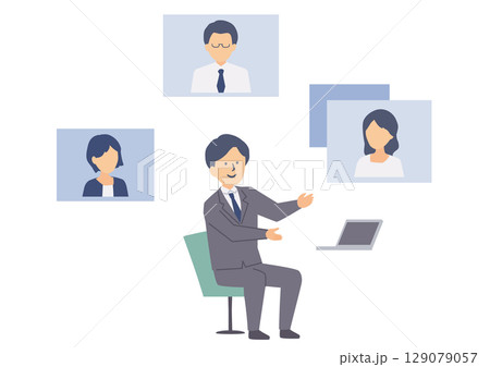 オンライン会議のイメージイラスト オンライン会議のイメージイラスト 129079057