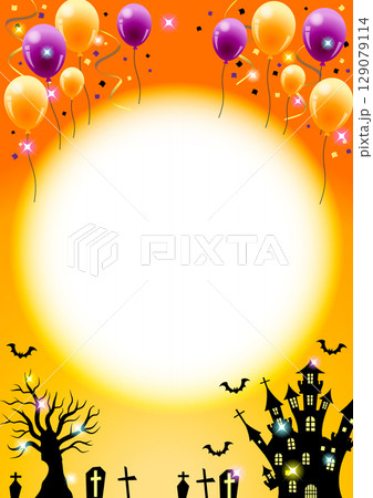 ハロウィン背景、風船、キラキラ、月夜、橙、縦 129079114