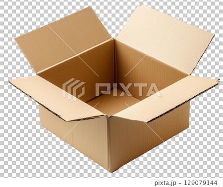 Open cardboard box isolated on white background transparent PNG clipart. Open cardboard box isolated on white background transparent PNG clipart. 129079144